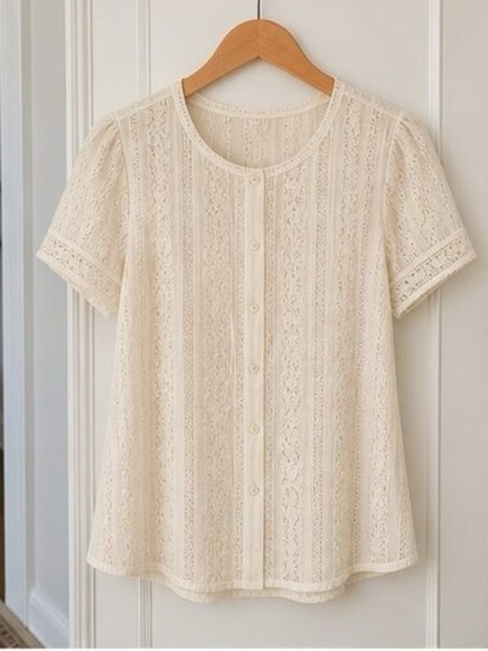 Tops - Women’s Cream Lace Button-Front Top